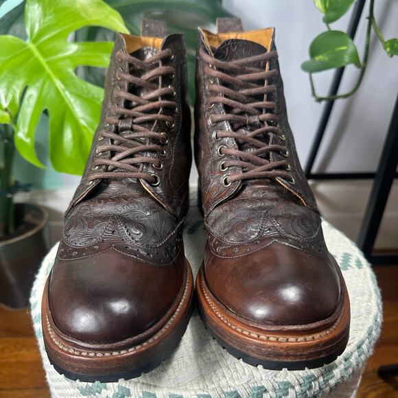 VTG Stacy Adams Tooled Leather Brogue Boots Men 7D Wmn 8.5 Paisley Floral 90s - Picture 13 of 15